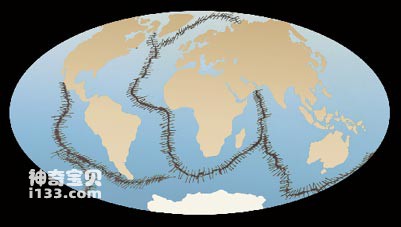 全球大洋中脊示意图(大西洋中脊图)